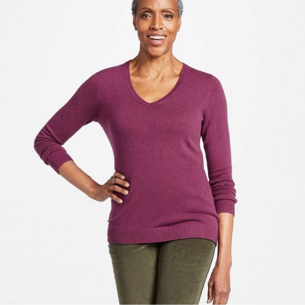 Bundle of 3 LLBean Women’s Small Cashmere V Neck Sweater Black, Grey, Dark Ruby